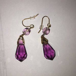 Purple Crystal Briolette Goldtone Earrings